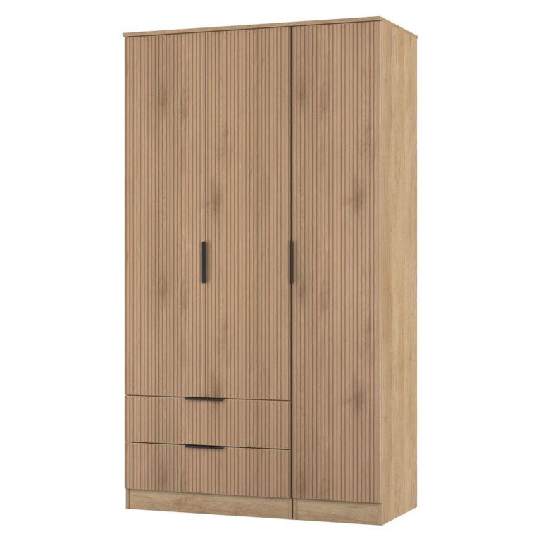 Java Fluted Wardrobe - 3 Door - 2 Drawer - Tall Triple - Natural and Nebraska