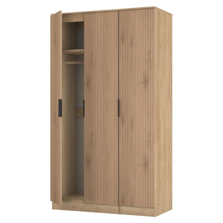 Java Fluted Wardrobe - 3 Door - Plain Triple - Natural and Nebraska