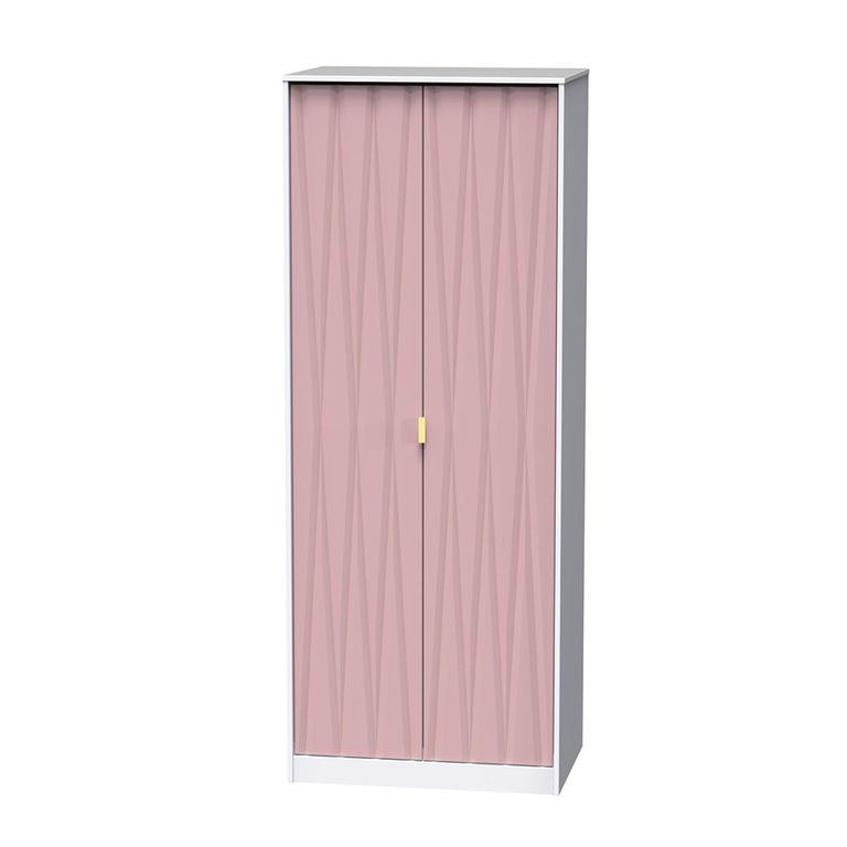 Diamond Plain Tall Wardrobe - 2 Door - Pink and White