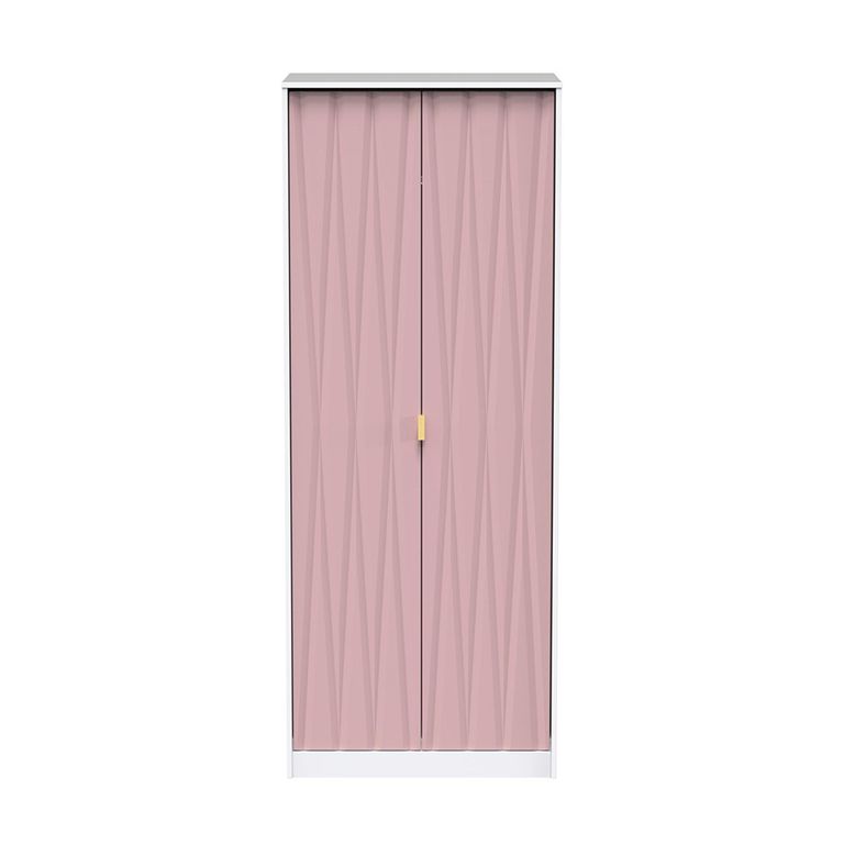 Diamond Plain Tall Wardrobe - 2 Door - Pink and White