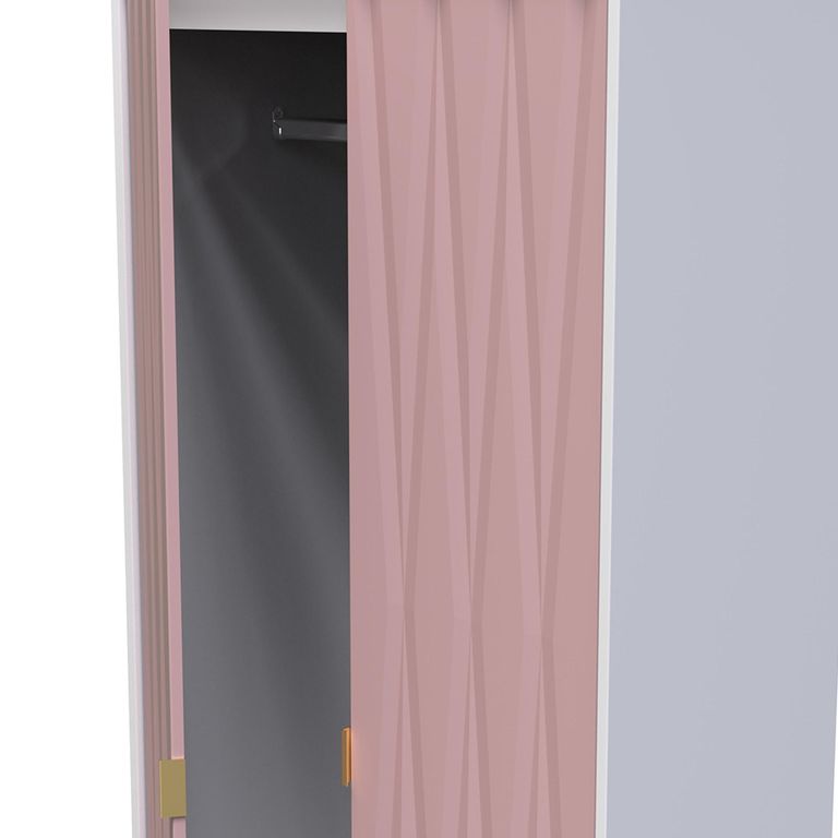 Diamond Tall Wardrobe - 2 Door - 2 Drawer - Pink and White