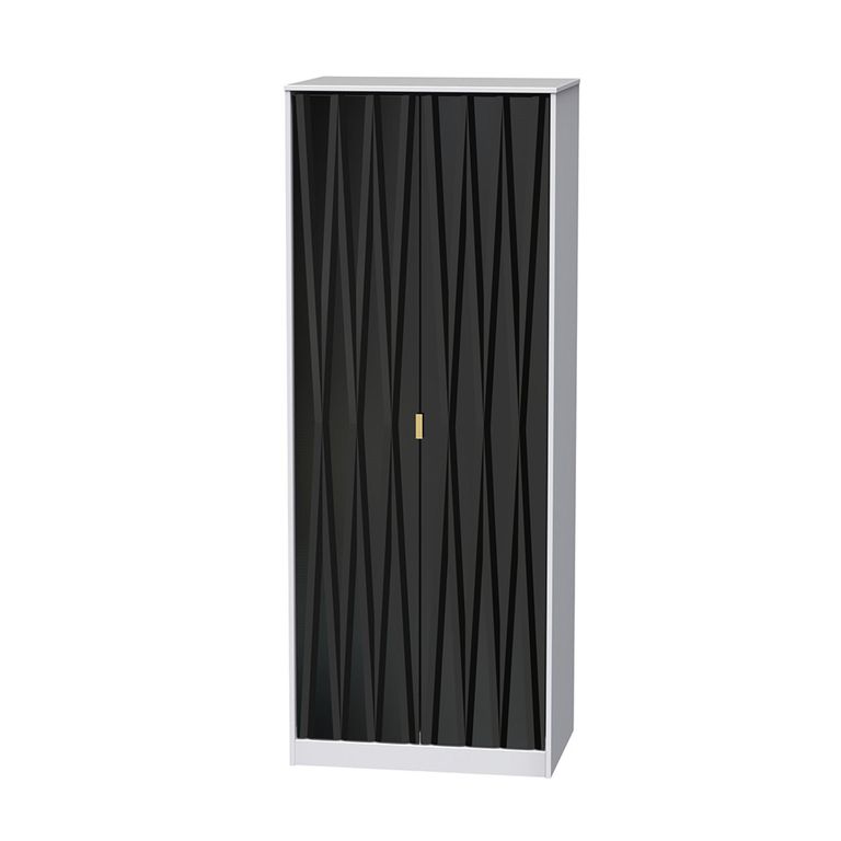 Diamond Plain Tall Wardrobe - 2 Door - Black and White