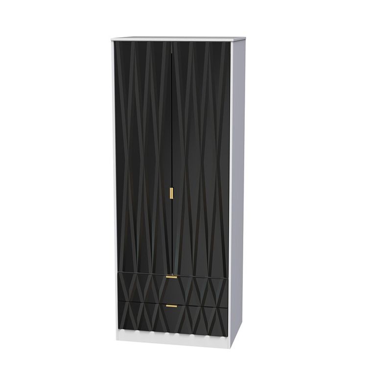 Diamond Tall Wardrobe - 2 Door - 2 Drawer - Black and White