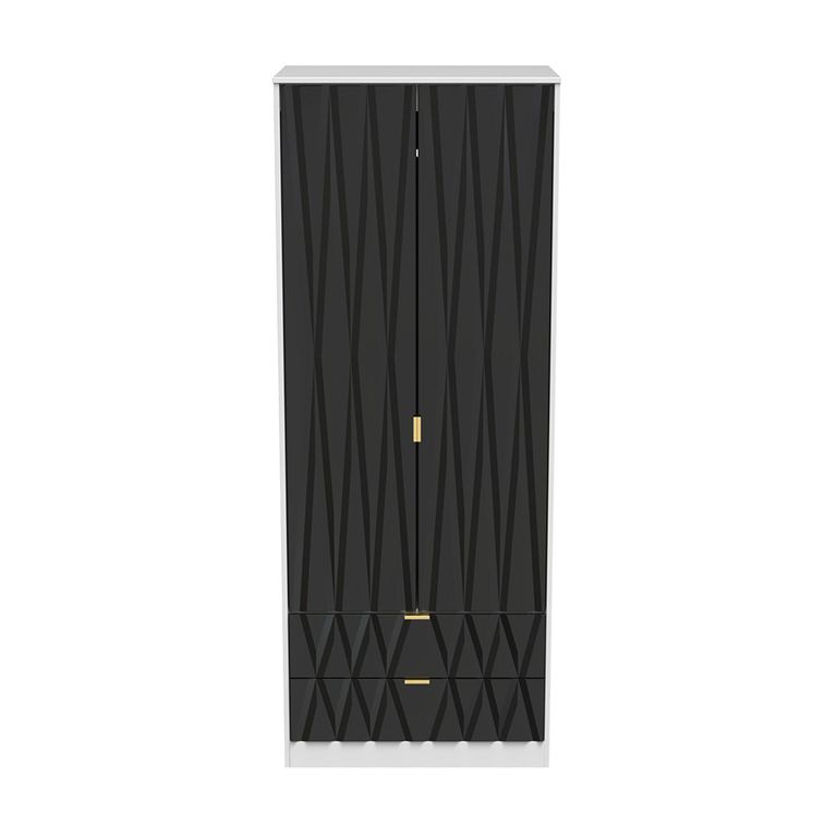 Diamond Tall Wardrobe - 2 Door - 2 Drawer - Black and White