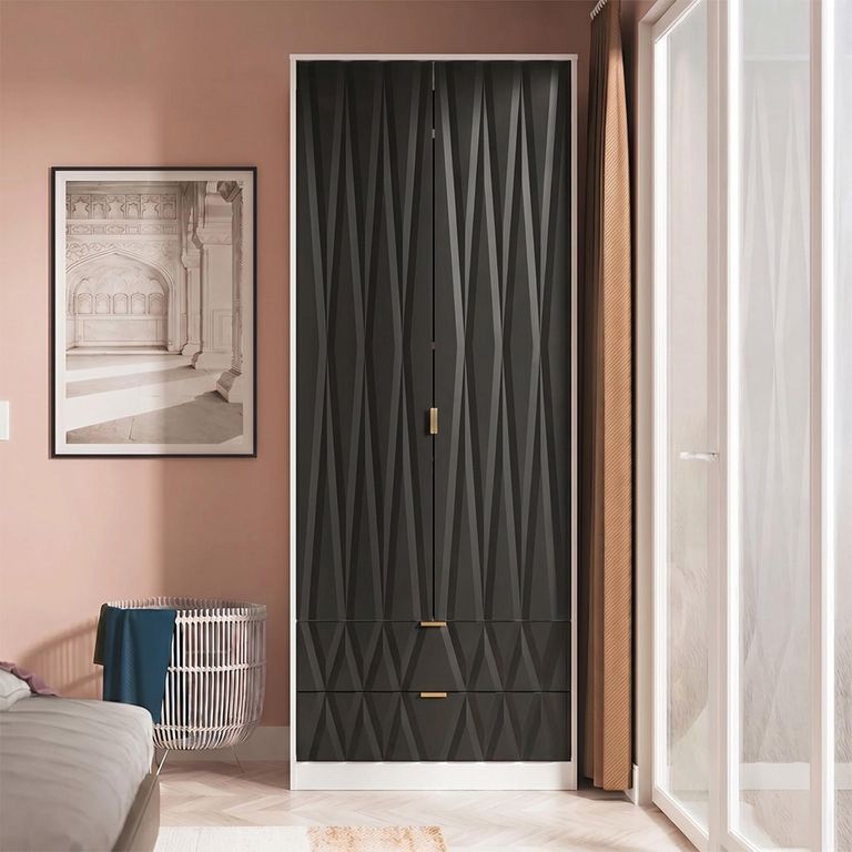 Diamond Tall Wardrobe - 2 Door - 2 Drawer - Black and White