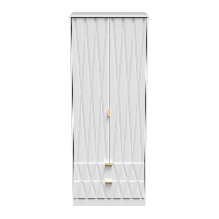 Diamond Tall Wardrobe - 2 Door - 2 Drawer - White