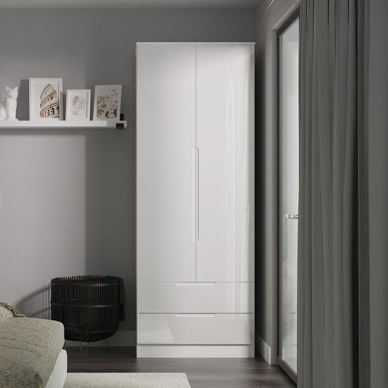 Milan Wardrobe - 2 Door - 2 Drawer - Double - White Gloss