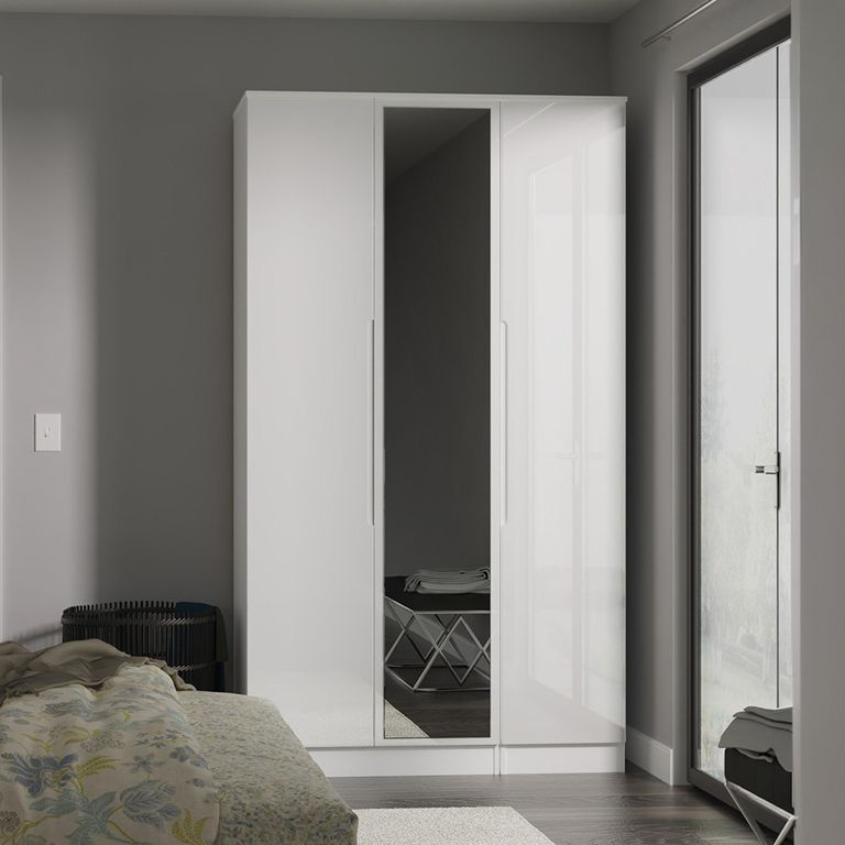Milan Wardrobe - 3 Door - 1 Mirror - Tall - Triple - White Gloss