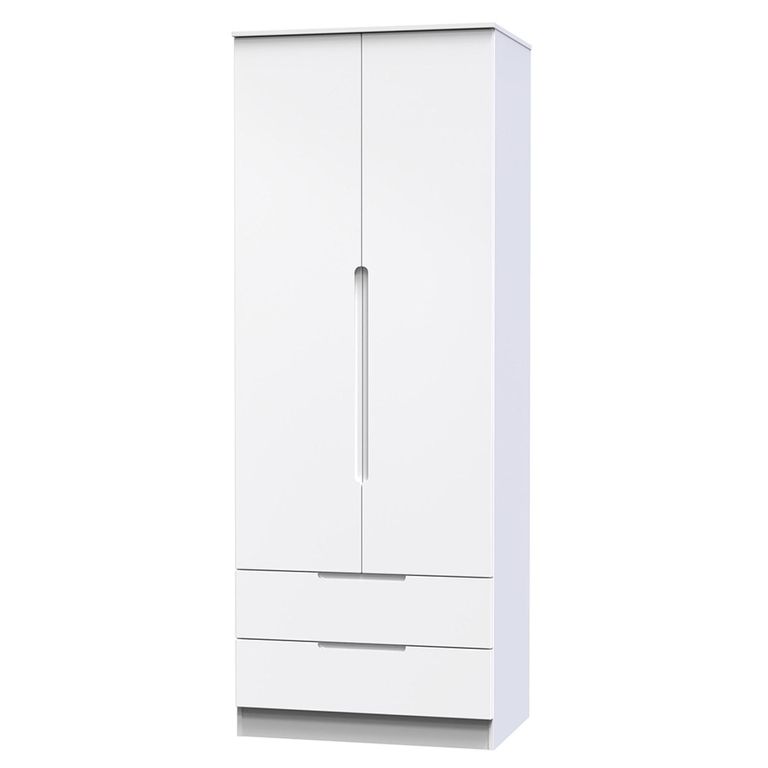 Milan Wardrobe - 2 Door - 2 Drawer - Double - White Gloss