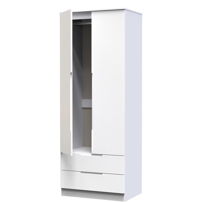 Milan Wardrobe - 2 Door - 2 Drawer - Double - White Gloss