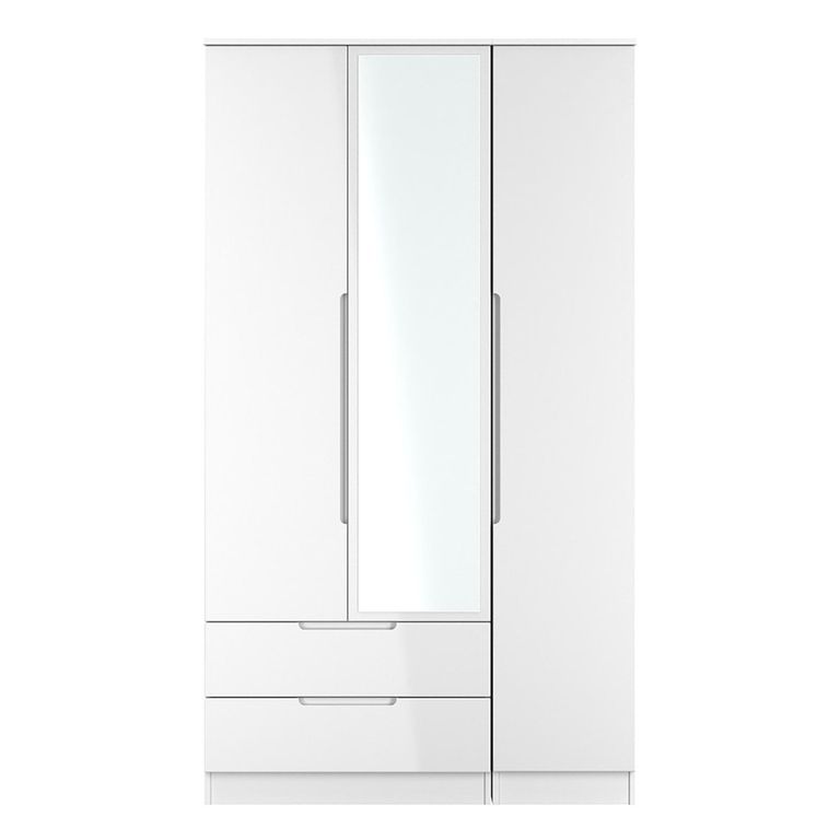 Milan Wardrobe - 3 Door - 1 Mirror - LHF 2 Drawer - Tall - Combi - White Gloss
