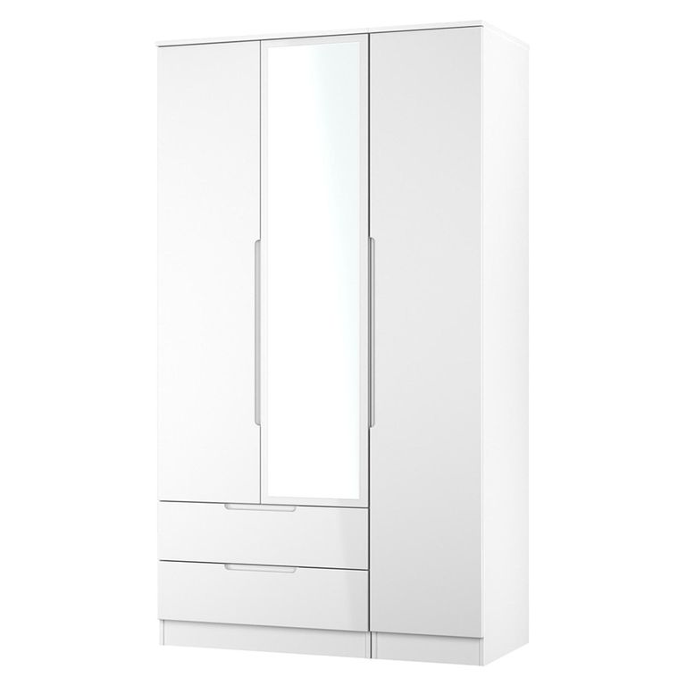 Milan Wardrobe - 3 Door - 1 Mirror - LHF 2 Drawer - Tall - Combi - White Gloss
