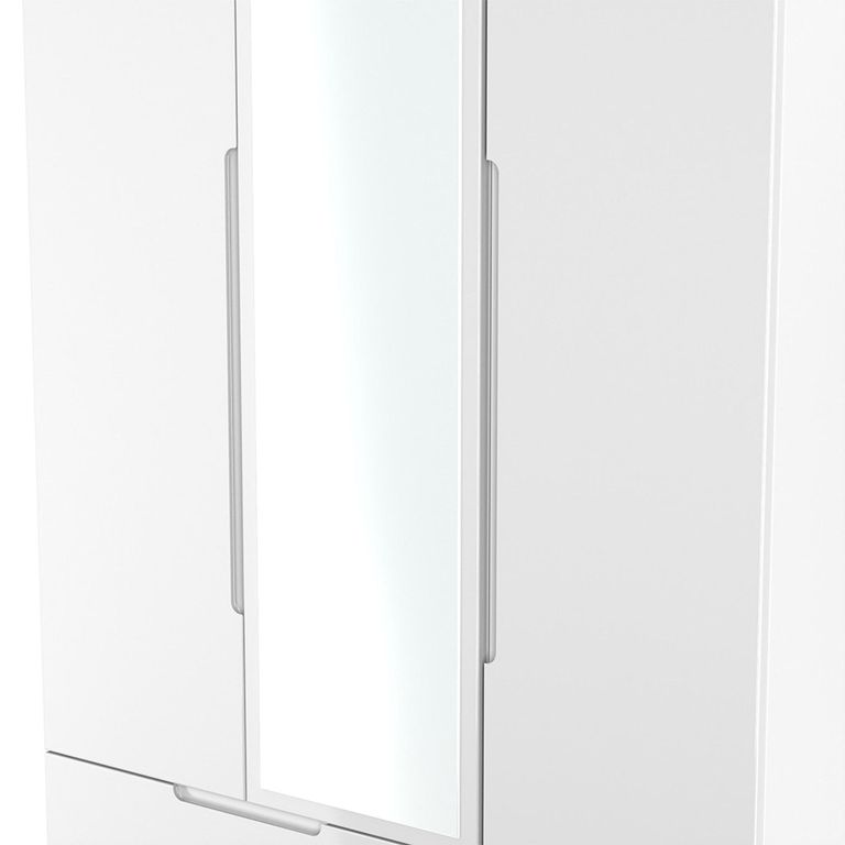 Milan Wardrobe - 3 Door - 1 Mirror - LHF 2 Drawer - Tall - Combi - White Gloss