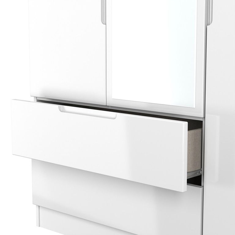 Milan Wardrobe - 3 Door - 1 Mirror - LHF 2 Drawer - Tall - Combi - White Gloss