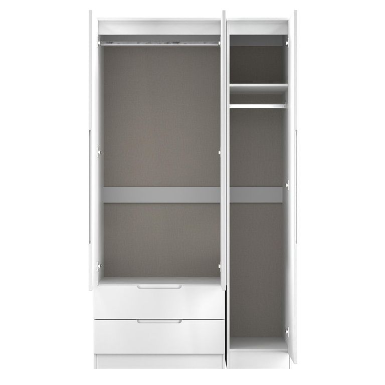 Milan Wardrobe - 3 Door - 1 Mirror - LHF 2 Drawer - Tall - Combi - White Gloss