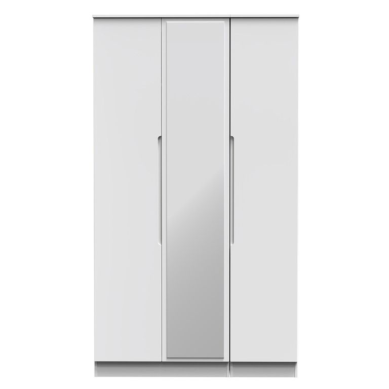 Milan Wardrobe - 3 Door - 1 Mirror - Tall - Triple - White Gloss