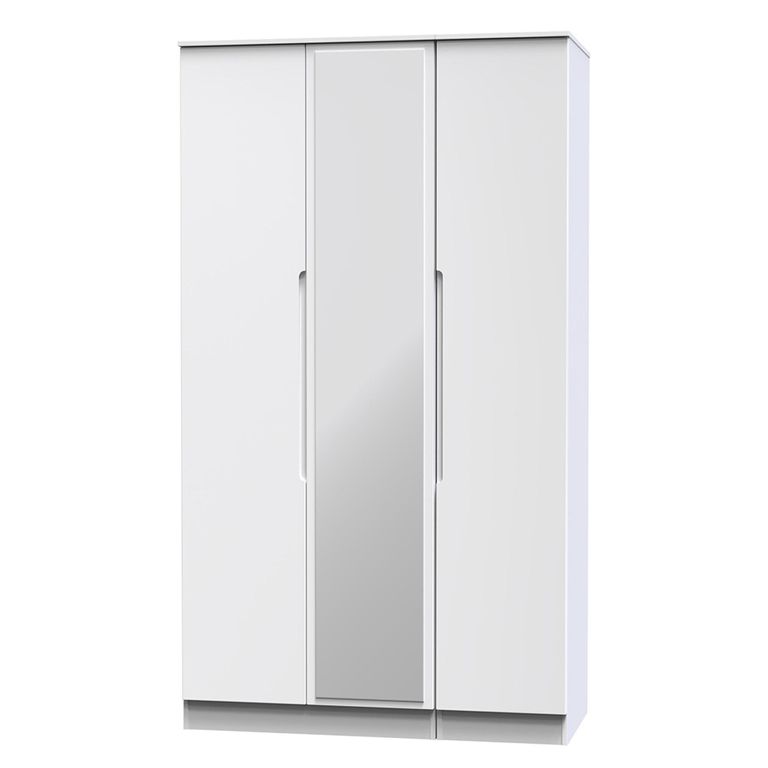 Milan Wardrobe - 3 Door - 1 Mirror - Tall - Triple - White Gloss