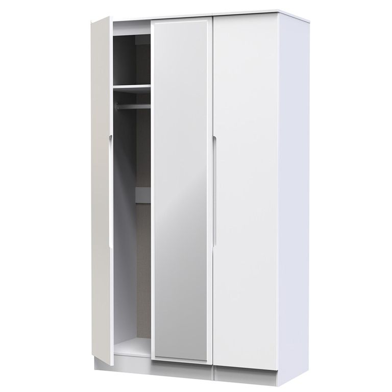 Milan Wardrobe - 3 Door - 1 Mirror - Tall - Triple - White Gloss