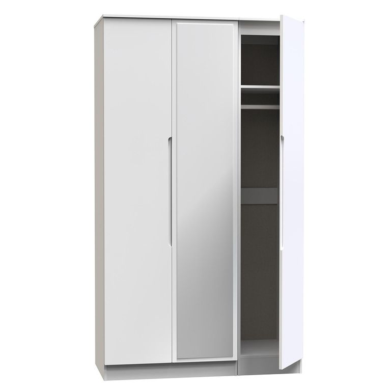 Milan Wardrobe - 3 Door - 1 Mirror - Tall - Triple - White Gloss