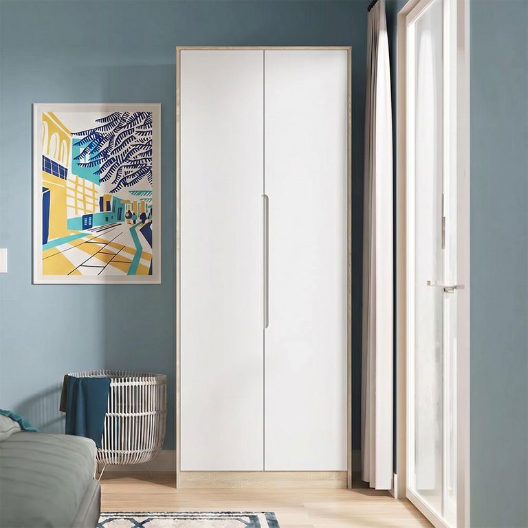 Monaco Wardrobe - 2 Door - Plain - Tall - White Matt and Oak