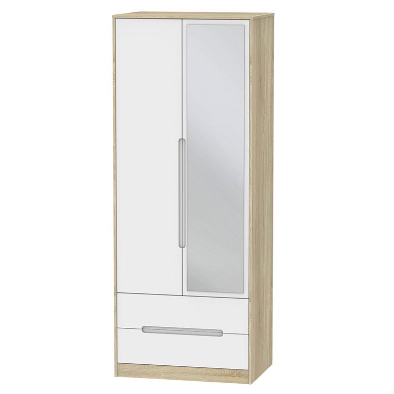 Monaco Wardrobe - 2 Door - 1 Mirror - Tall - Combi - White Matt and Oak