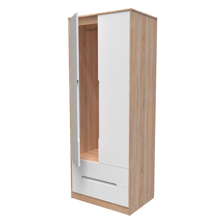 Monaco Wardrobe - 2 Door - 2 Drawer - Tall - White Matt and Oak