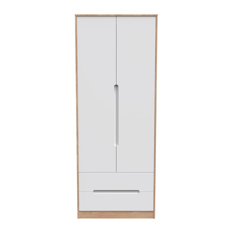 Monaco Wardrobe - 2 Door - 2 Drawer - Tall - White Matt and Oak