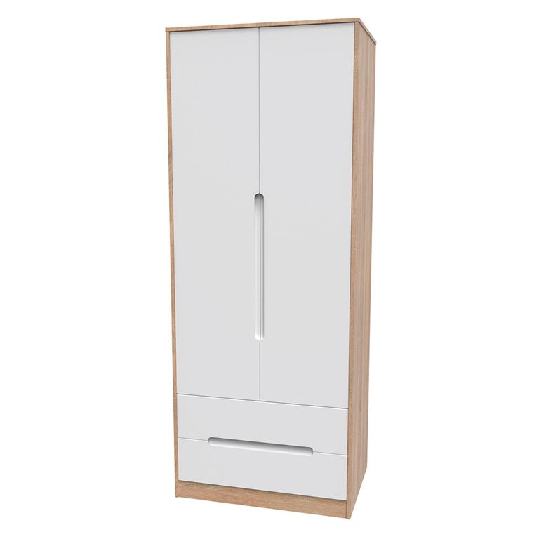 Monaco Wardrobe - 2 Door - 2 Drawer - Tall - White Matt and Oak