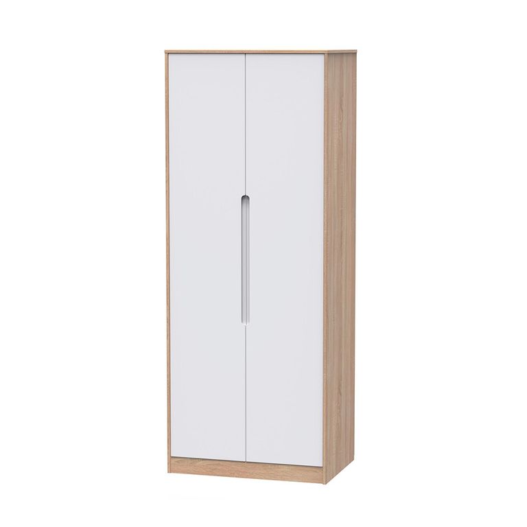 Monaco Wardrobe - 2 Door - Plain - Tall - White Matt and Oak