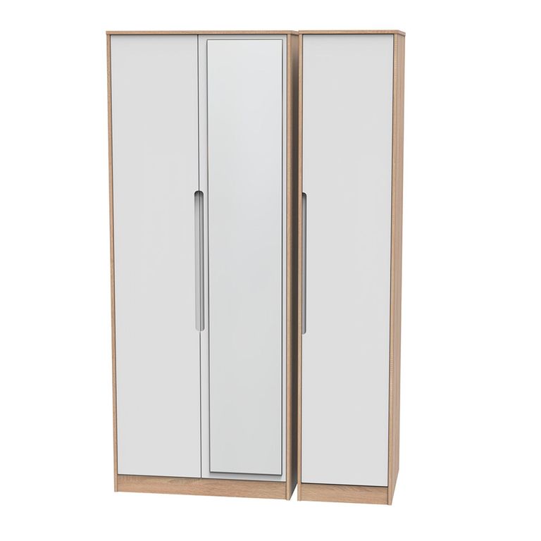 Monaco Wardrobe - 3 Door - 1 Mirror - Tall - Triple - White Matt and Oak
