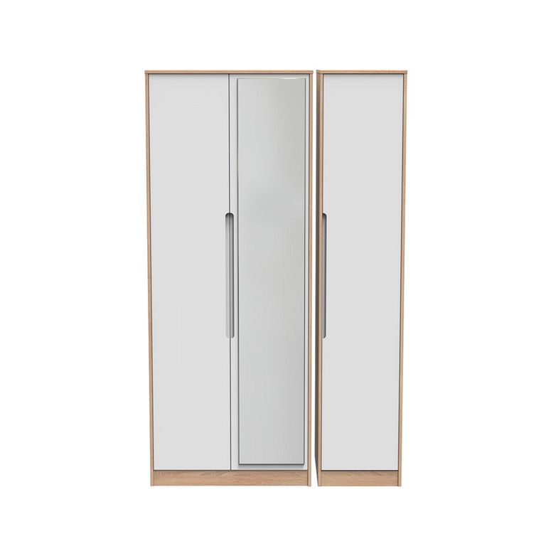 Monaco Wardrobe - 3 Door - 1 Mirror - Tall - Triple - White Matt and Oak