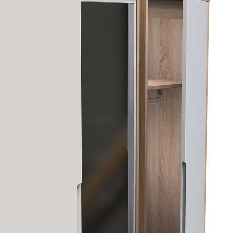 Monaco Wardrobe - 3 Door - 1 Mirror - Tall - Triple - White Matt and Oak
