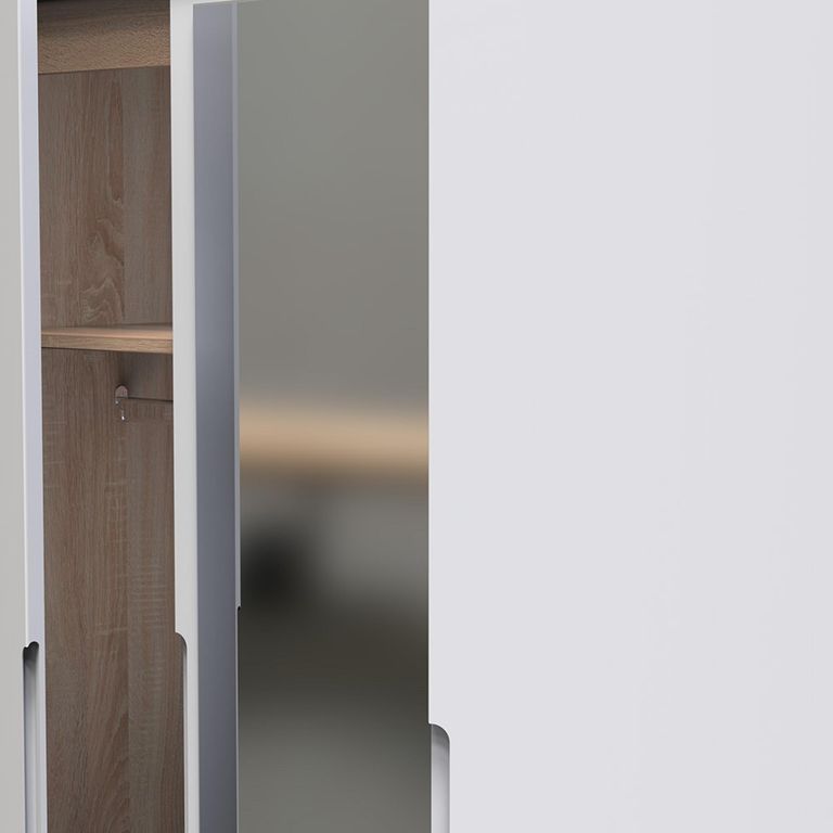 Monaco Wardrobe - 3 Door - 1 Mirror - Tall - Triple - White Matt and Oak