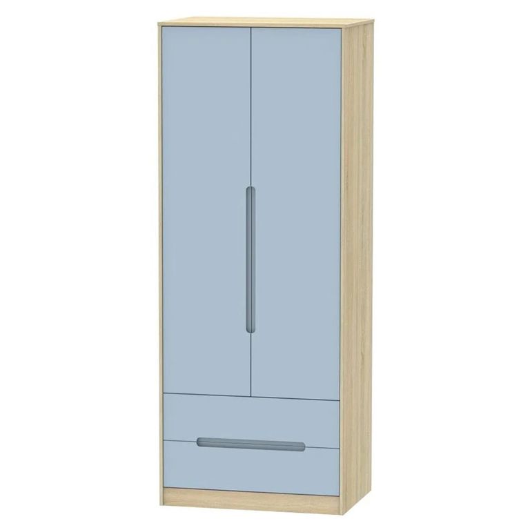 Monaco Wardrobe - 2 Door - 2 Drawer - Tall - Denim and Oak