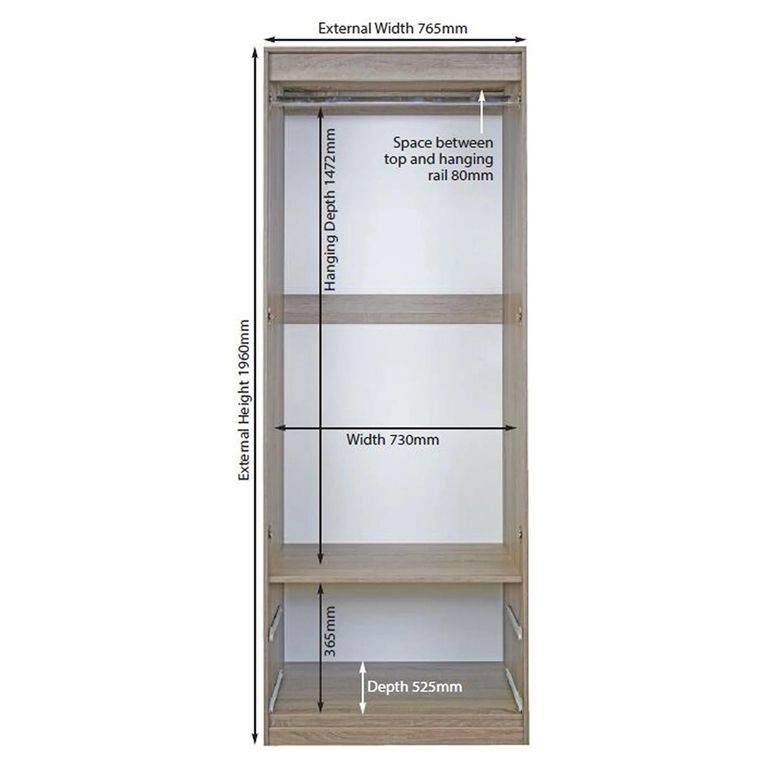 Monaco Wardrobe - 2 Door - 2 Drawer - Tall - Denim and Oak