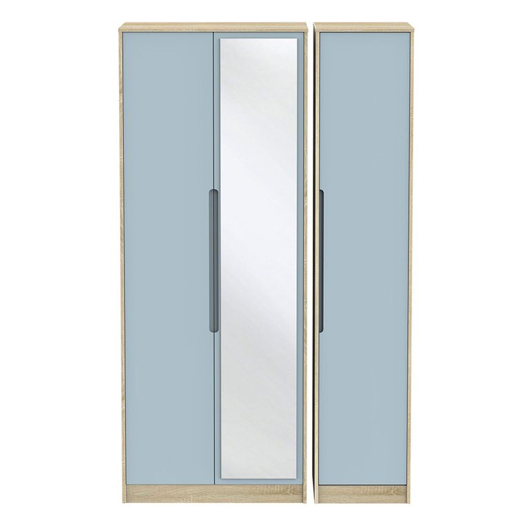 Monaco Wardrobe - 3 Door - 1 Mirror - Tall - Triple - Denim and Oak