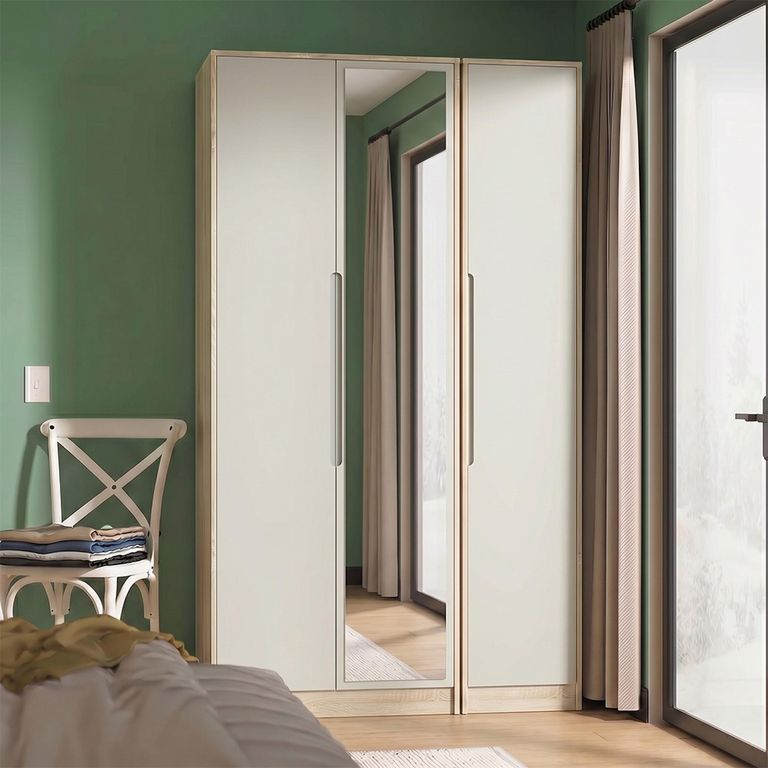 Monaco Wardrobe - 3 Door - 1 Mirror - Tall - Triple - Cashmere and Oak