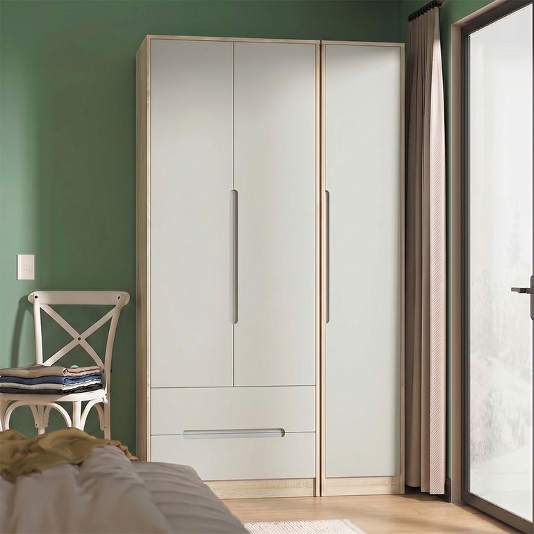 Monaco Wardrobe - 3 Door - LHF 2 Drawers - Tall - Triple - Cashmere and Oak