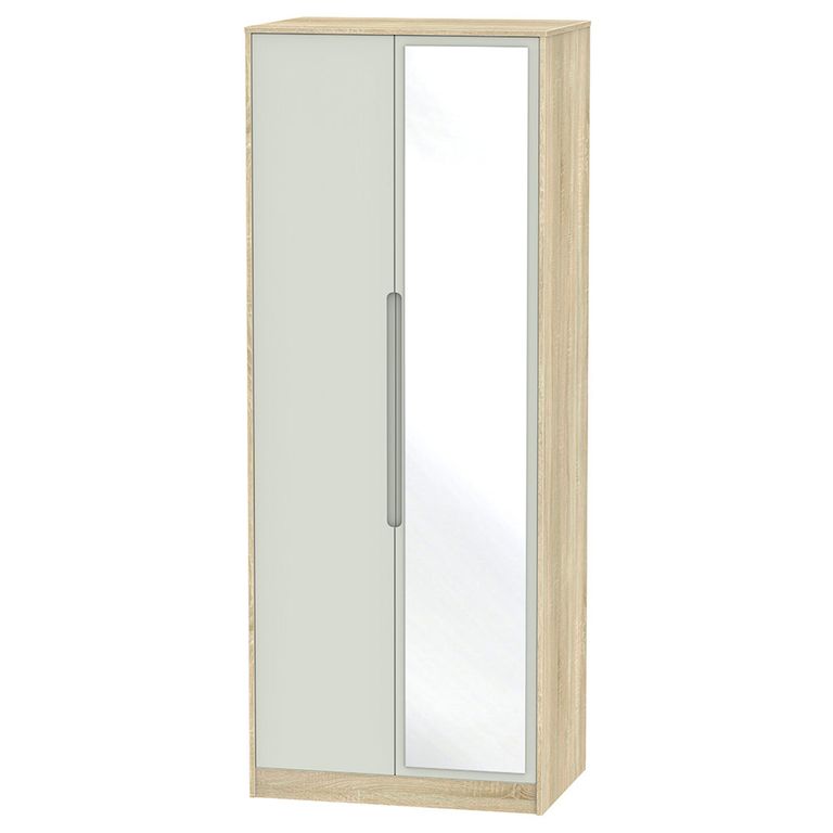 Monaco Wardrobe - 2 Door - 1 Mirror - Tall - Cashmere and Oak