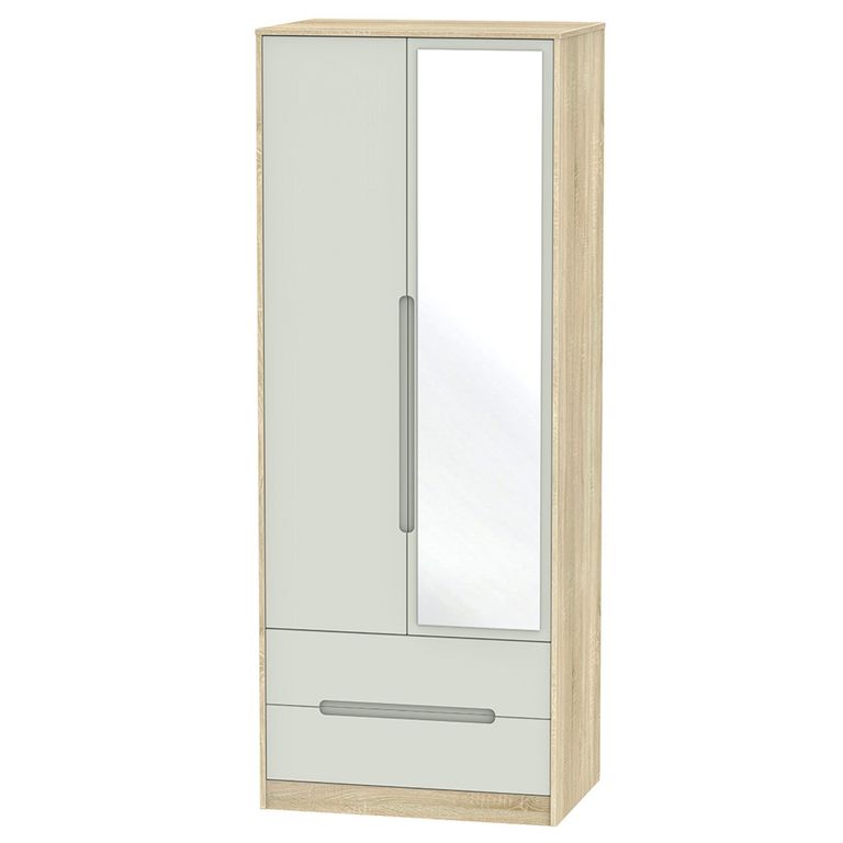 Monaco Wardrobe - 2 Door - 1 Mirror - Tall - Combi - Cashmere and Oak