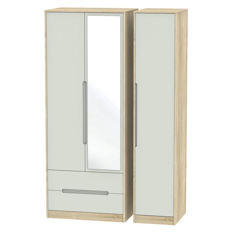 Monaco Wardrobe - 3 Door - 1 Mirror - LHF 2 Drawers - Tall - Combi - Cashmere and Oak