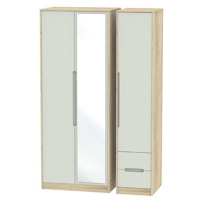 Monaco Wardrobe - 3 Door - 1 Mirror - RHF 2 Drawers - Tall - Combi - Cashmere and Oak