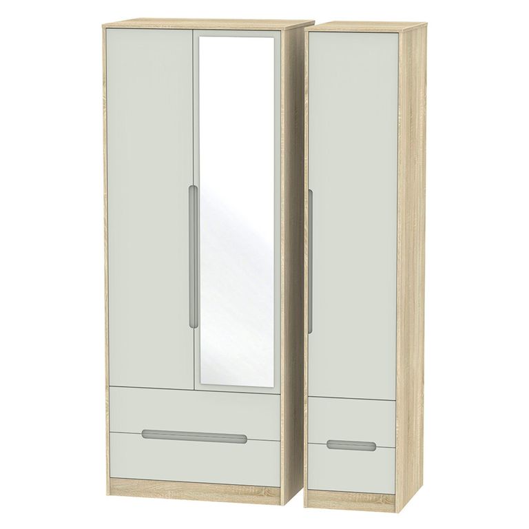 Monaco Wardrobe - 3 Door - 1 Mirror - Tall - Combi - Cashmere and Oak
