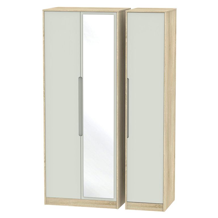 Monaco Wardrobe - 3 Door - 1 Mirror - Tall - Triple - Cashmere and Oak