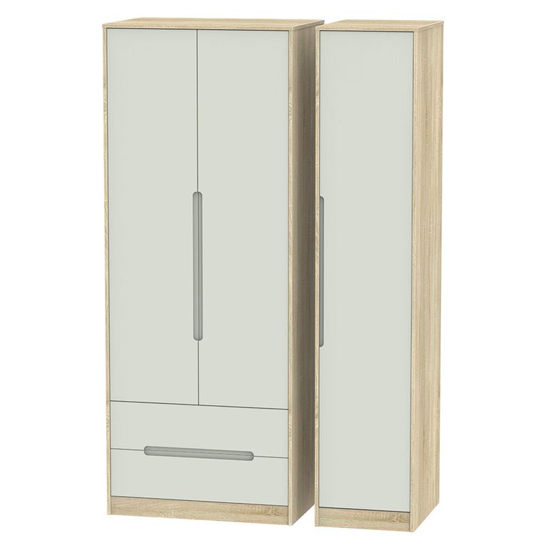 Monaco Wardrobe - 3 Door - LHF 2 Drawers - Tall - Triple - Cashmere and Oak