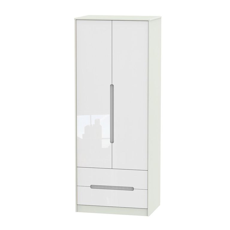 Monaco Wardrobe - 2 Door - 2 Drawer - Tall - White Gloss and Cashmere