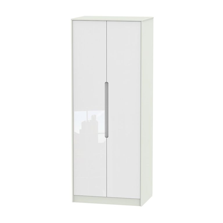 Monaco Wardrobe - 2 Door - Plain - Tall - White Gloss and Cashmere