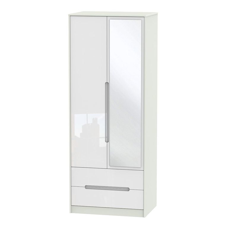 Monaco Wardrobe - 2 Door - Tall - Combi - 1 Mirror - White Gloss and Cashmere