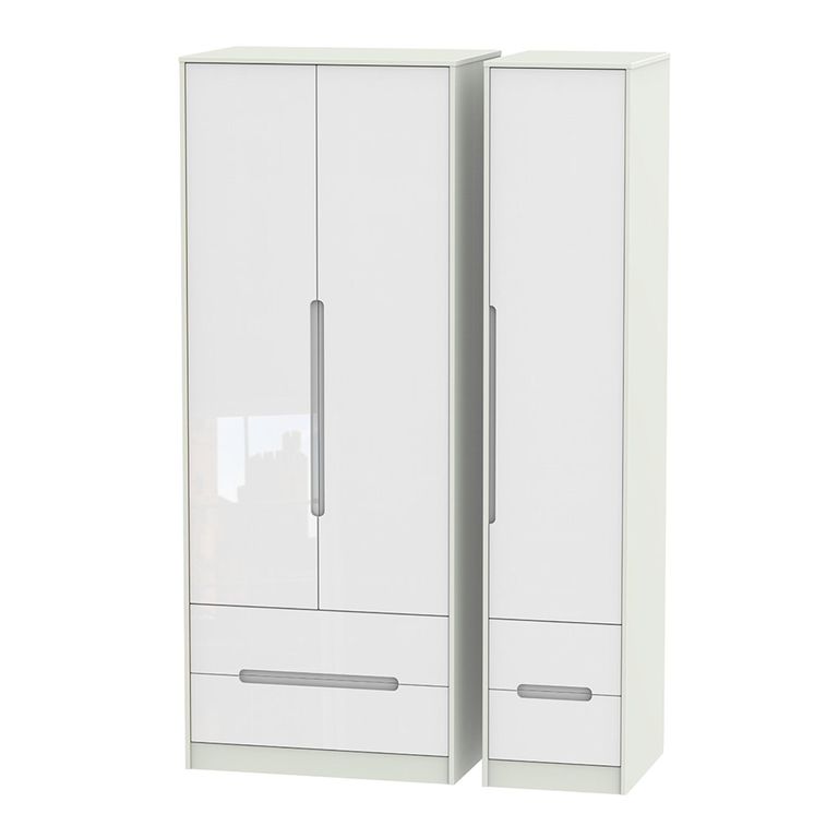Monaco Wardrobe - 3 Door - 4 Drawers - Tall - Triple - White Gloss and Cashmere