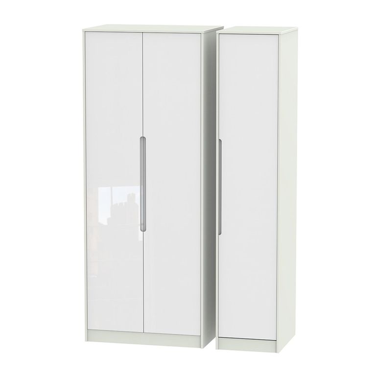 Monaco Wardrobe - 3 Door - Tall - Triple - White Gloss and Cashmere